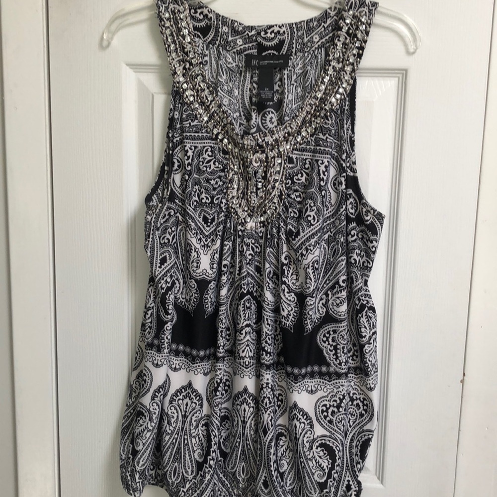 Black and white embellished top
